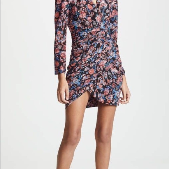 IRO / Fling floral black wrap long sleeve wrap tulip hem Dress 38 6 - Picture 2 of 12